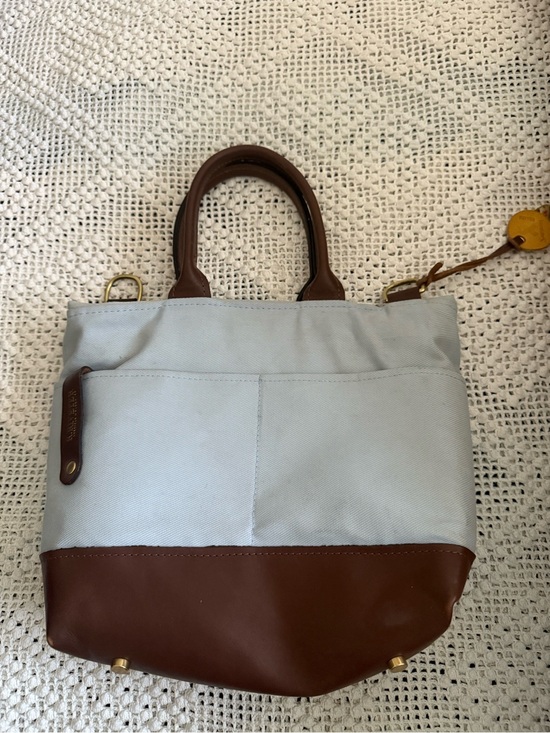 R. Riveter Handbags - Light Gray Canvas Tote with Brown Leather Trim - Women